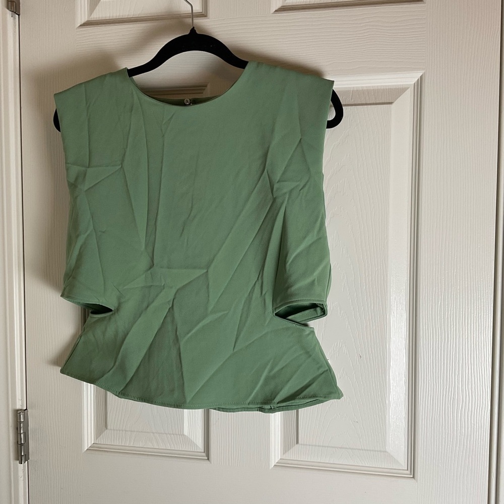 Zara Cut-Out Peplum Sleeveless Top - Sage Green size Large - Picture 2 of 9